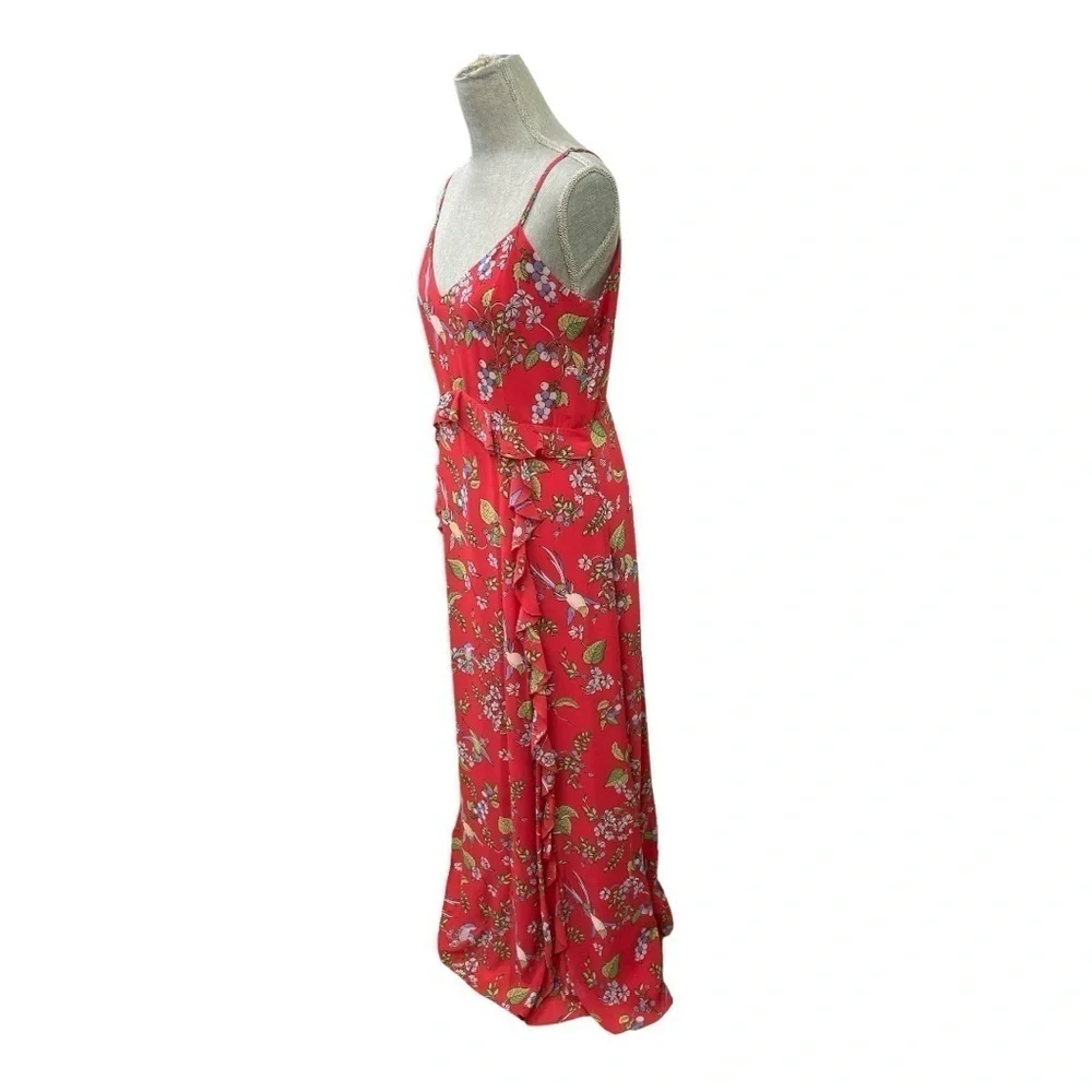 Nanette Leopore red floral Hummingbird long /Maxi flowy summer dress sz: 10